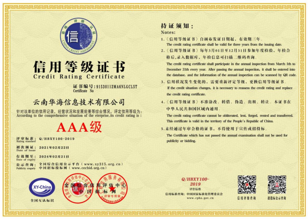 AAA级信用等级证书